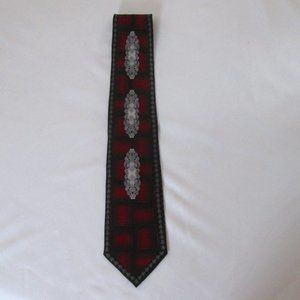 Stacy Adams Red and Black Tie w\ Silver Decor and Accents.